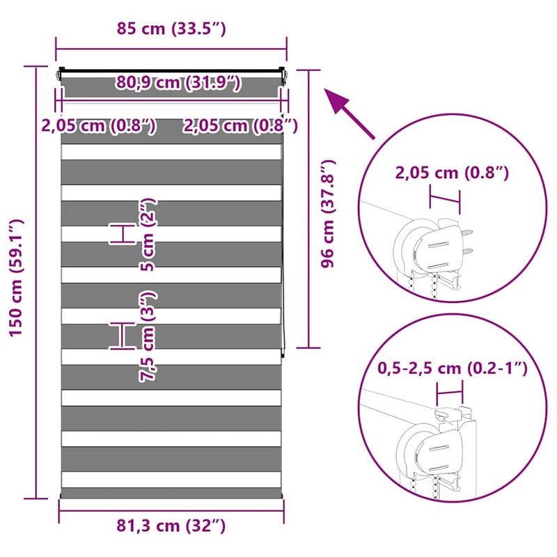 Roleta zebra, jasnoszara, szerokość tkaniny 80,9 cm, poliester vidaXL