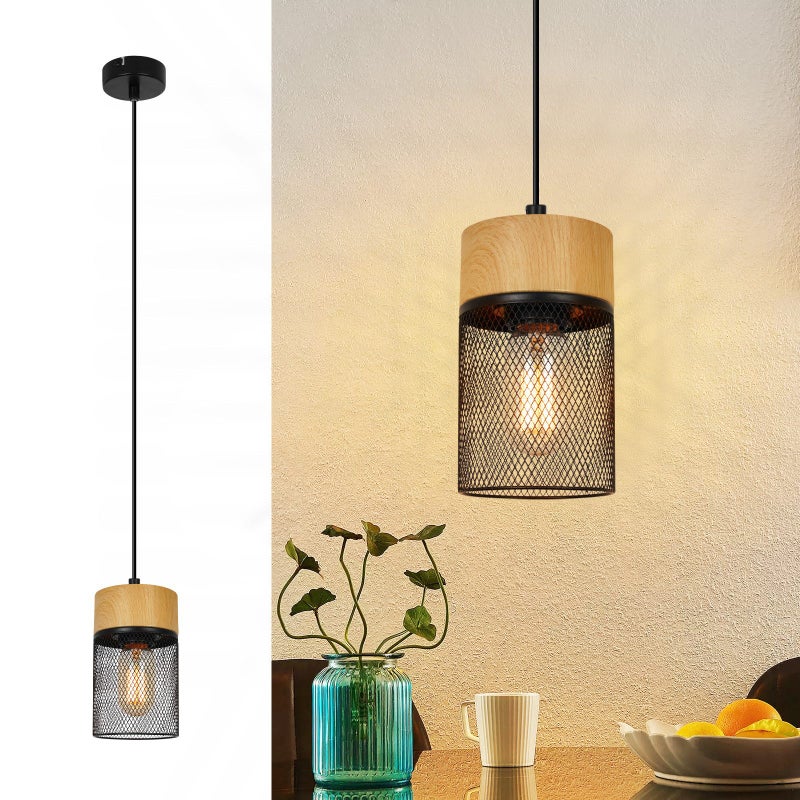 NETTLIFE Lampa wisząca Vintage Drewno Słoje Stół Jadalny Czarny Industrial E27 25W Lampa wisząca