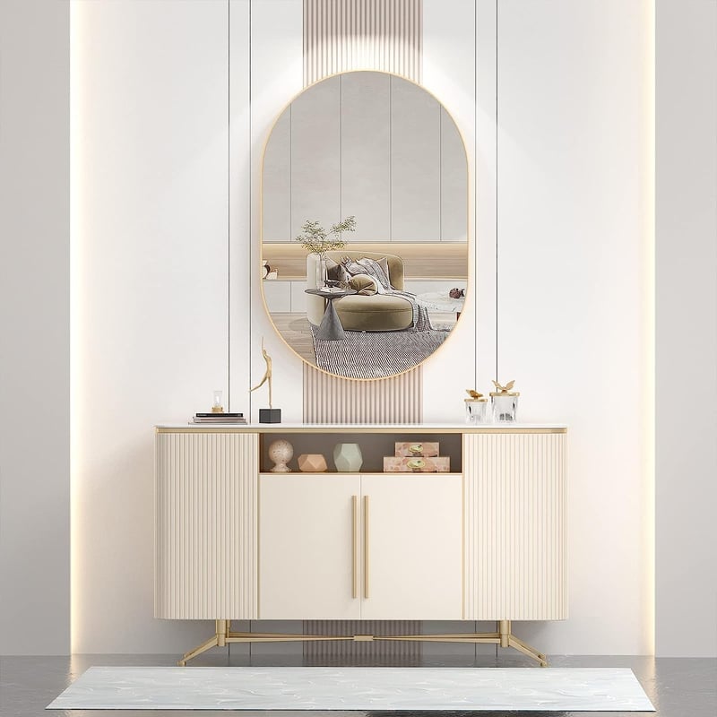 CASSILANDO 50 x 75 cm Owalne lustro, owalne lustro łazienkowe, metalowa rama, pojedyncze lustro ścienne z aluminiową ramą, pozłacane