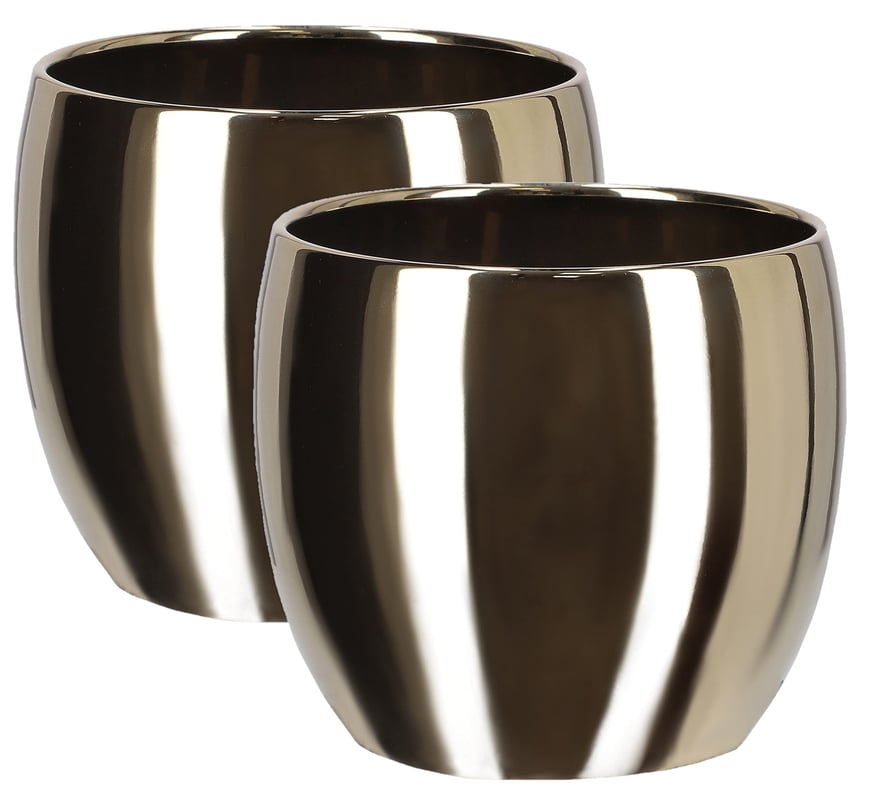 Zestaw 2x donica doniczka osłonka 12,5 cm złota ceramika szkliwiona glamour - KOTARBAU