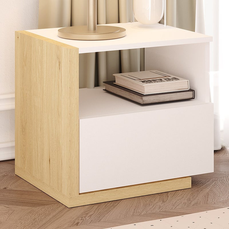 Szafka nocna skandynawska - 1 szuflada i 1 wnęka - Biały i naturalny - NAPOLI II