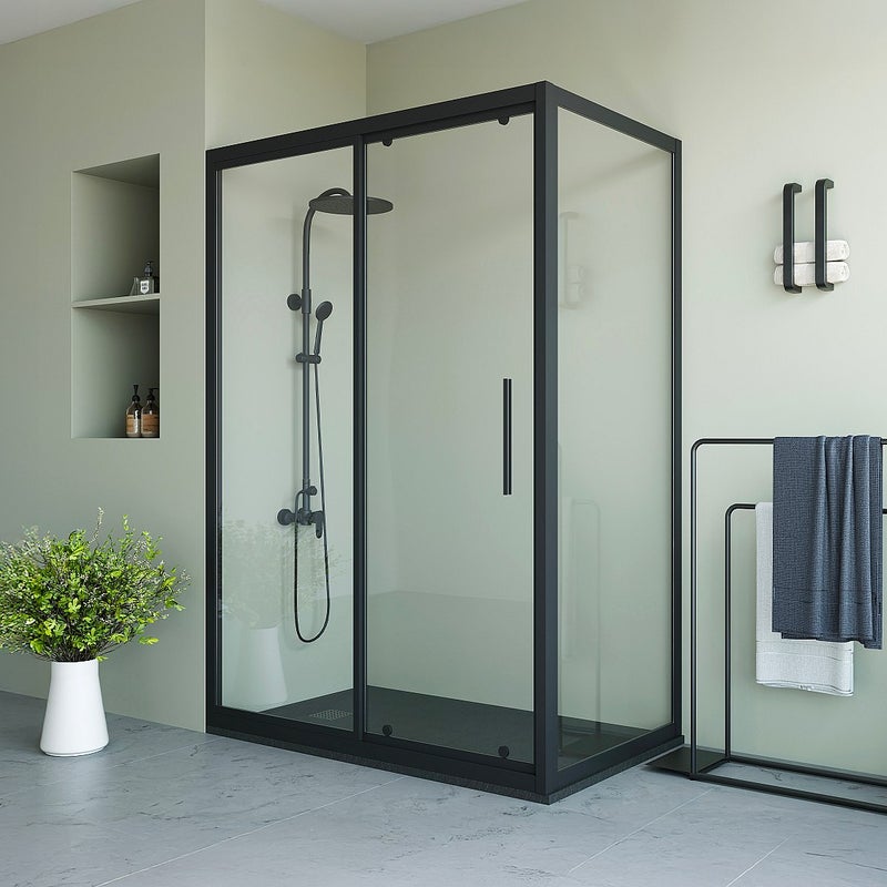 Ścianka prysznicowa z drzwiami przesuwnymi czarna matowa w stylu industrialnym - 140 x 80 x 195 cm - TORONI