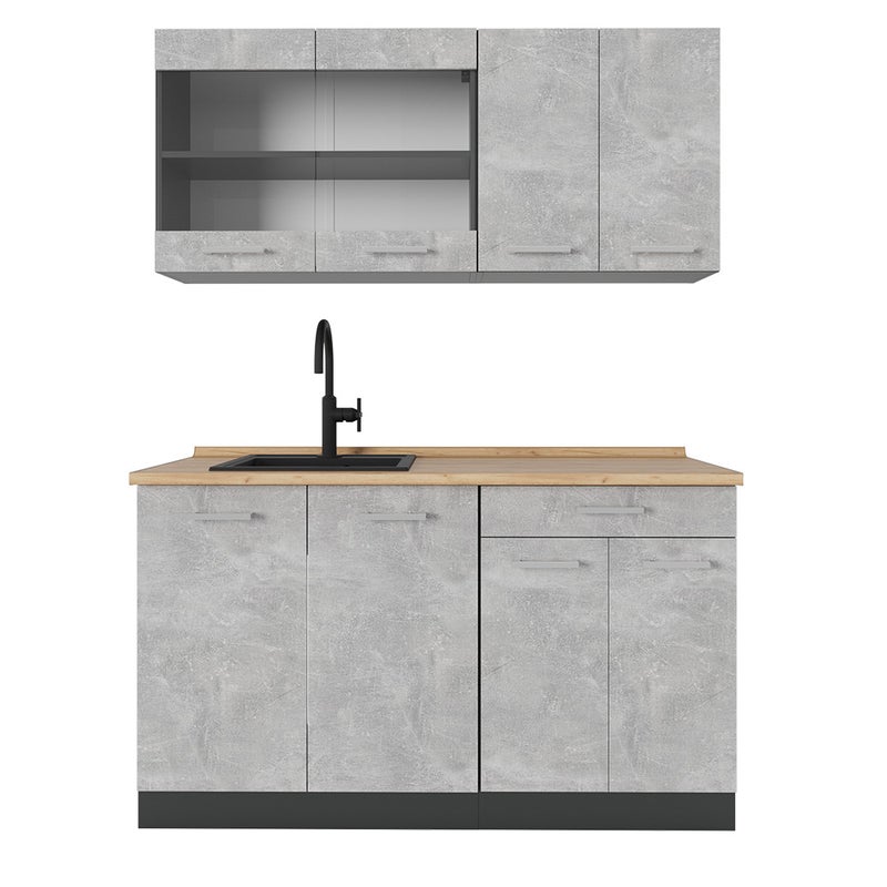 Vicco Pojedyncza kuchnia R-Line, Beton/antracyt, 140 cm , BP Dąb