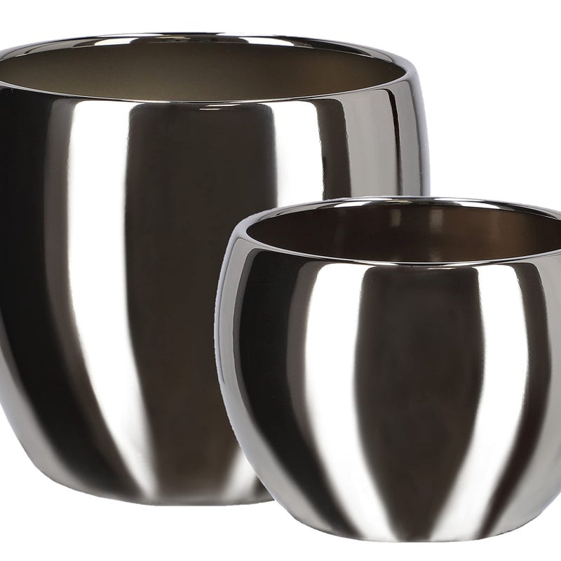 Zestaw 2x donica doniczka kula osłonka srebrna ceramika glamour na rośliny - KOTARBAU