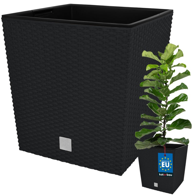 Doniczka ogrodowa rattan donica na balkon taras kwiaty wkład antracyt 32 cm - KOTARBAU