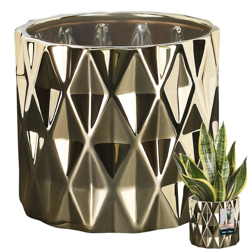Donica doniczka osłonka 12 cm złota ceramika szkliwiona dekoracja cylinder - KOTARBAU