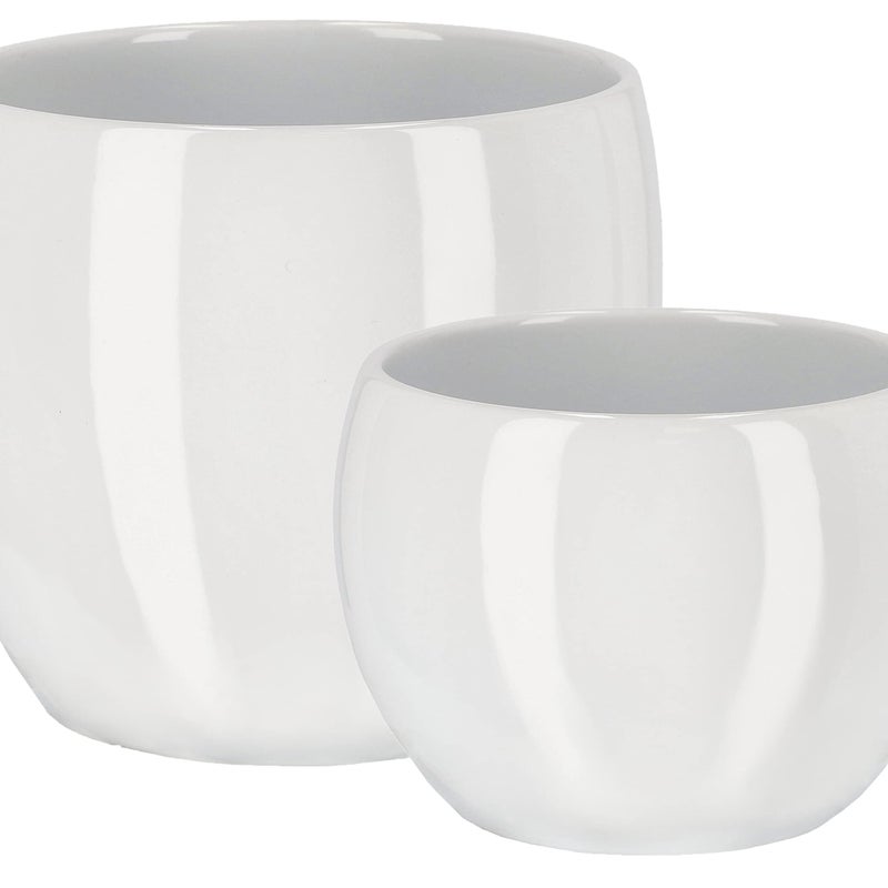 Zestaw 2x donica doniczka kula osłonka biała ceramika glamour na rośliny - KOTARBAU