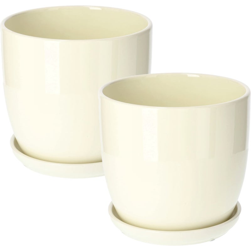 Zestaw 2x donica doniczka z podstawką ø200 mm ceramiczna kremowa na kwiaty - KOTARBAU