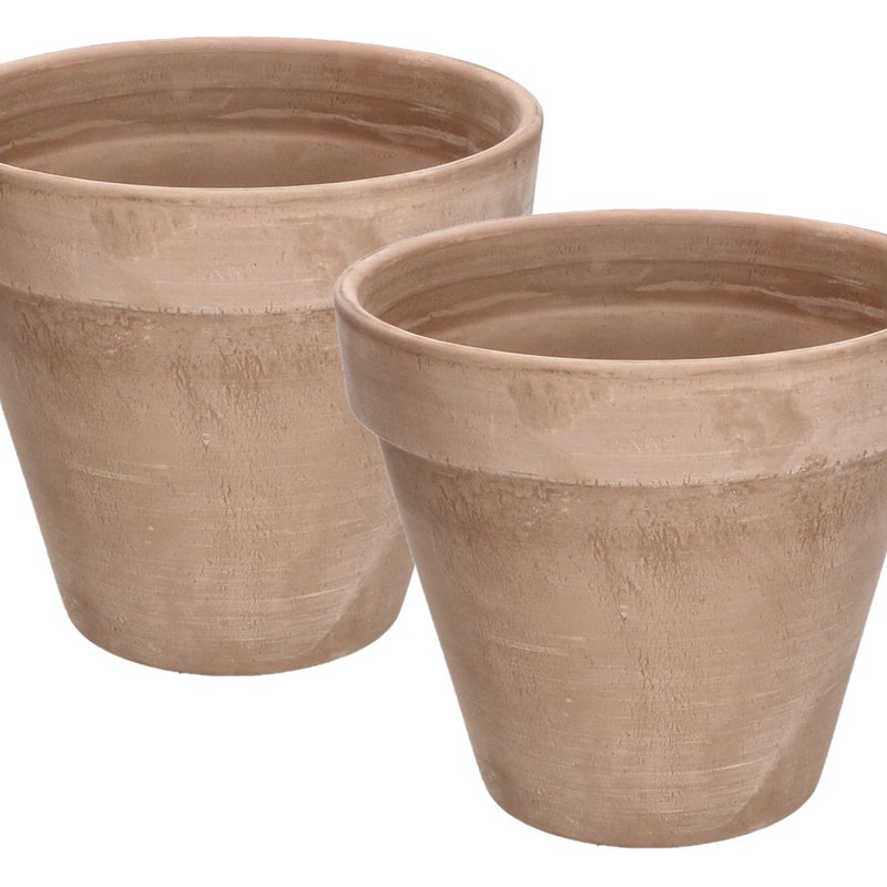 Zestaw 2x doniczka ⌀ 19 cm donica gliniana terakota mokka na kwiaty rośliny - KOTARBAU