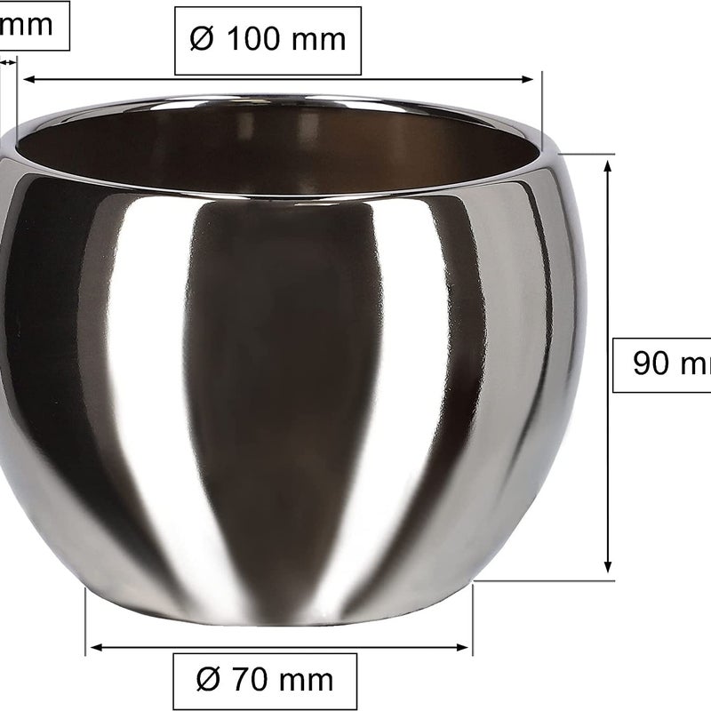 Donica doniczka osłonka 12,5 cm srebrna ceramika szkliwiona kwiaty glamour - KOTARBAU