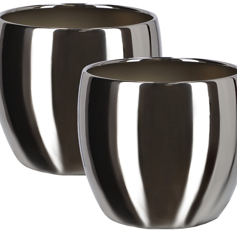 Zestaw 2x donica doniczka osłonka 12,5cm srebrna ceramika dekoracja glamour - KOTARBAU