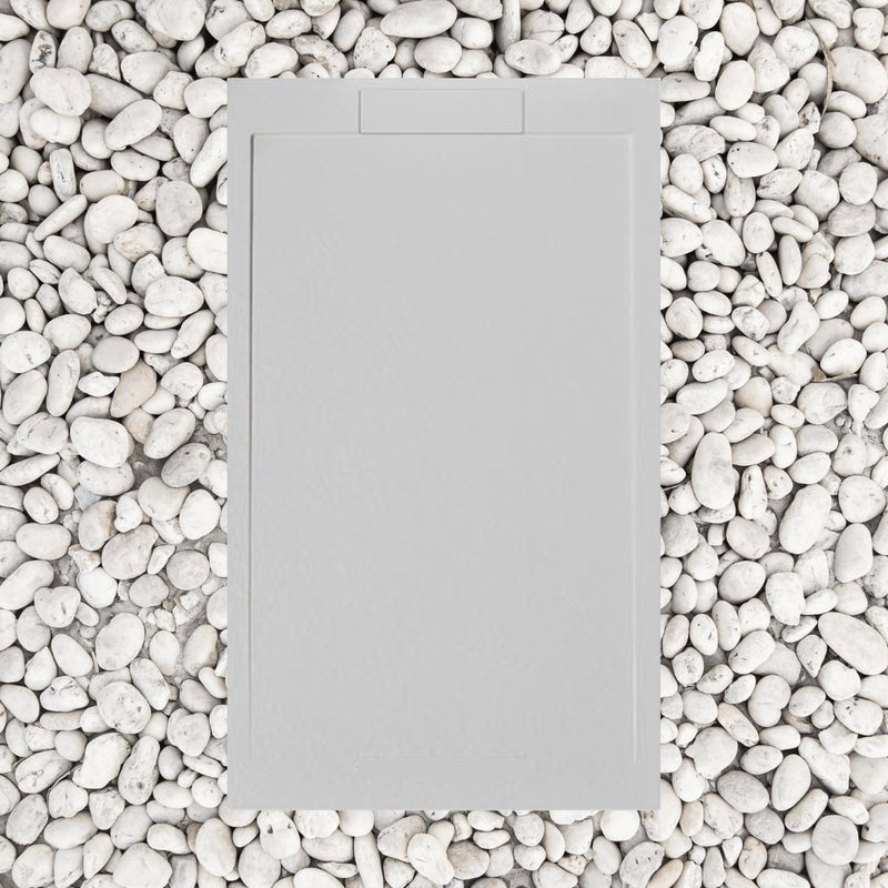 Brodzik Vulcano Line Slim 160x70 cm, perłowo-szary, z żywicy i proszku marmurowego, z boczną kratką, z żywicy marmurowej - Frascio