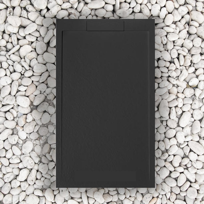 Brodzik PRYSZNICOWY 140X100 cm CZARNY Vulcano Line SLIM Z żywicy i proszku marmurowego z kratką boczną Z ŻYWICY MARMUROWEJ - FRASCIO