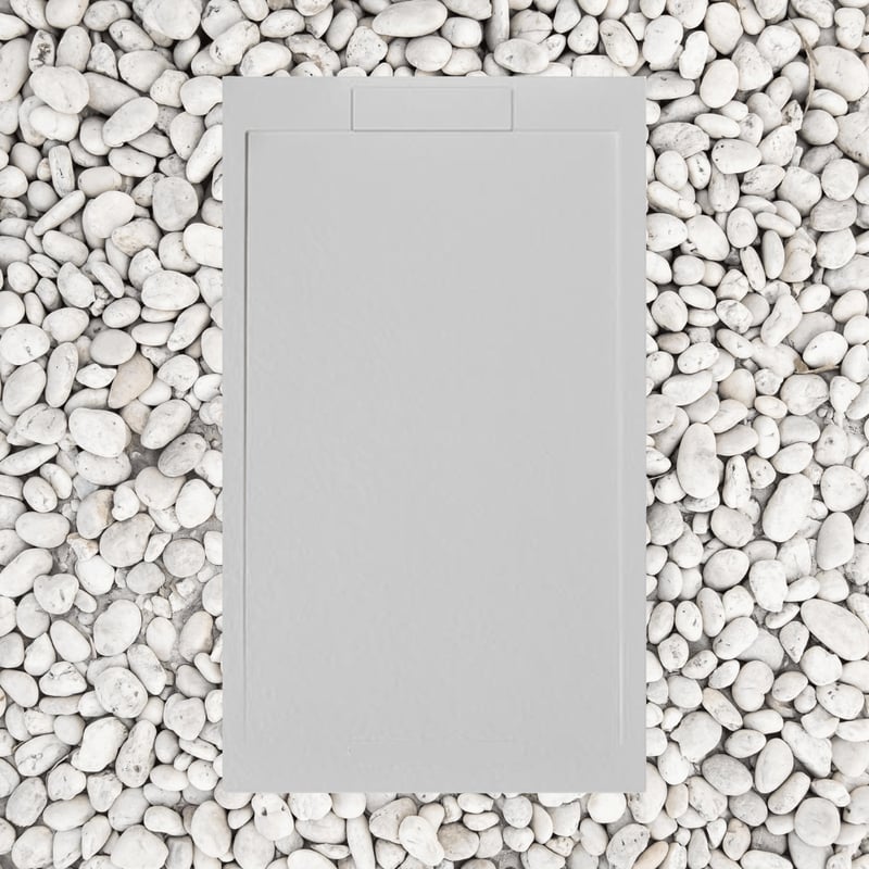 Brodzik Vulcano Line Slim 150x70 cm, perłowo-szary, z żywicy i proszku marmurowego, z boczną kratką, z żywicy marmurowej - Frascio