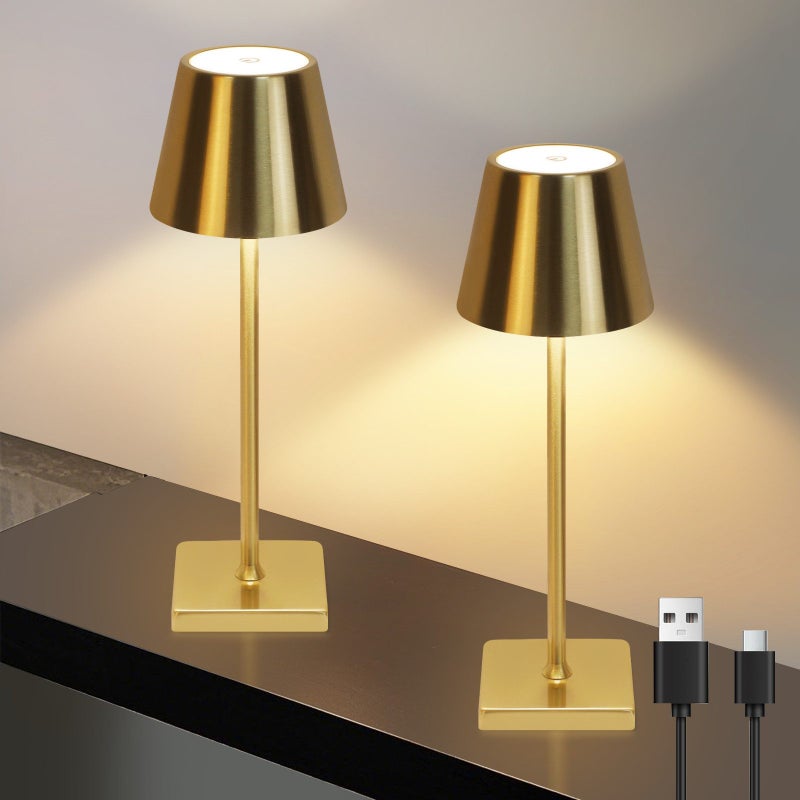 NETTLIFE Vintage Gold LED Lampa stołowa Bezprzewodowa dotykowa ściemnialna Lampka nocna 3 temperatury barwowe