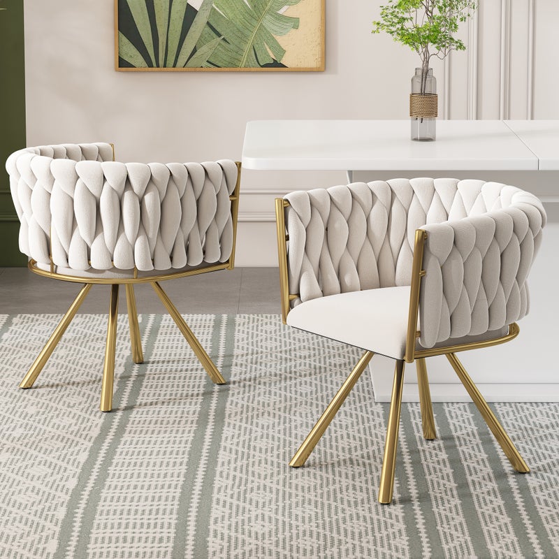 Zestaw 2 krzeseł obrotowych do jadalni z podłokietnikami - 59 x 54 x 72 cm - Aksamit - Beż + złoto