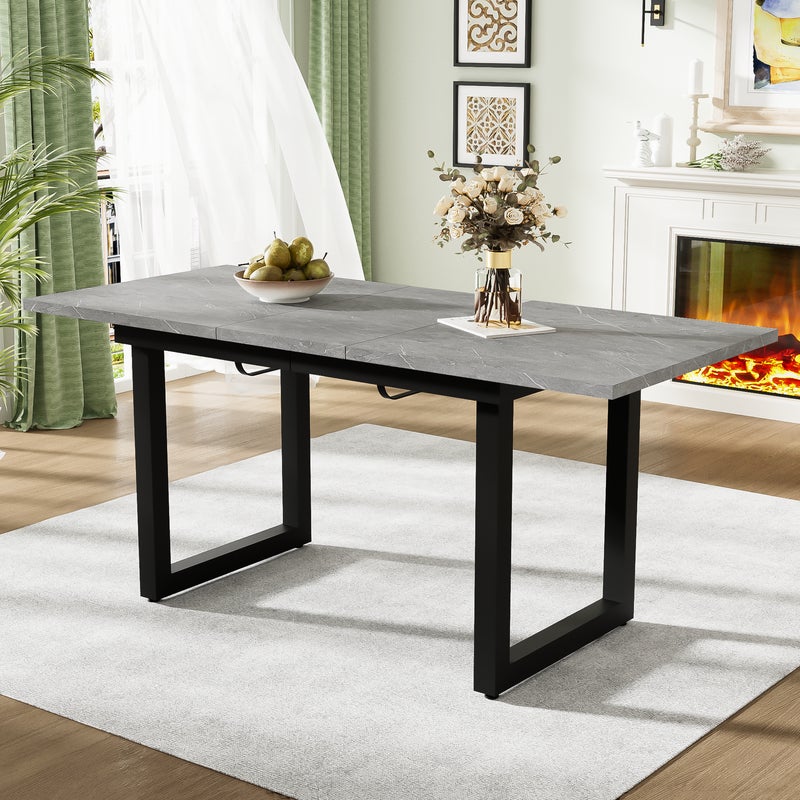 Rozkładany stół jadalny dla 4-6 osób - 140/180 x 80 x 75 cm - Nogi z płyty MDF i żelaza - Efekt marmuru - Szary