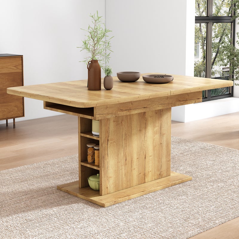 Rozkładany stół jadalny dla 4-6 osób z półkami do przechowywania - 110/130 x 70 x 75 cm - Płyta wiórowa - Naturalna