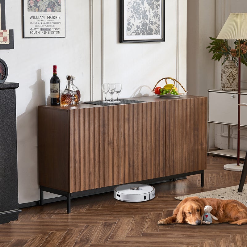Komoda z 3 drzwiami - 150 x 40 x 80 cm - Płyta MDF - Regulowane półki - Falisty wzór 3D - Brązowa