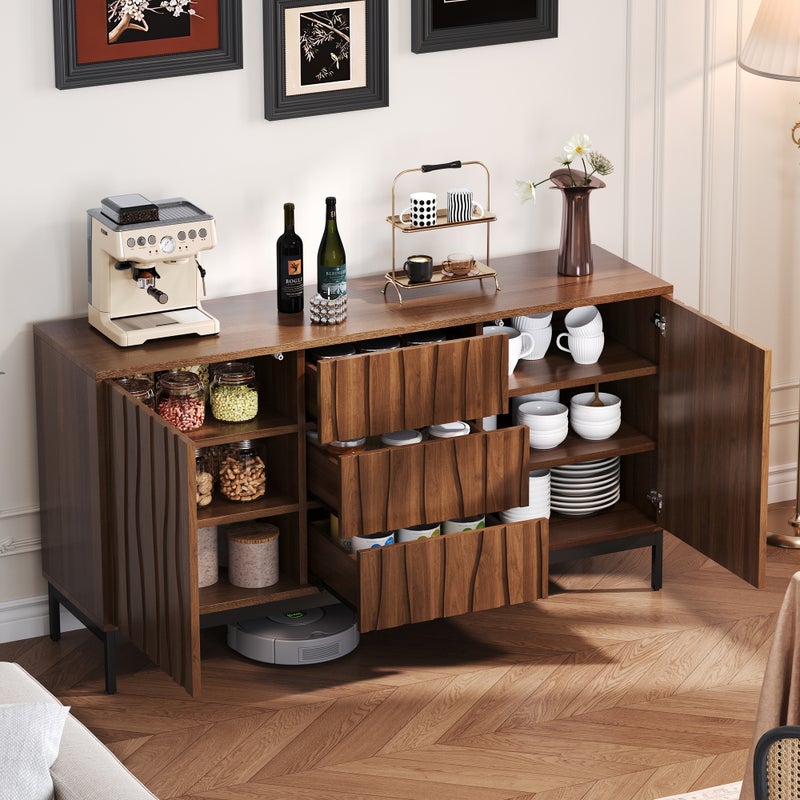 Komoda z 3 szufladami i 2 drzwiami - 150 x 40 x 80 cm - Płyta MDF - Efekt ciemnego dębu - Brązowy