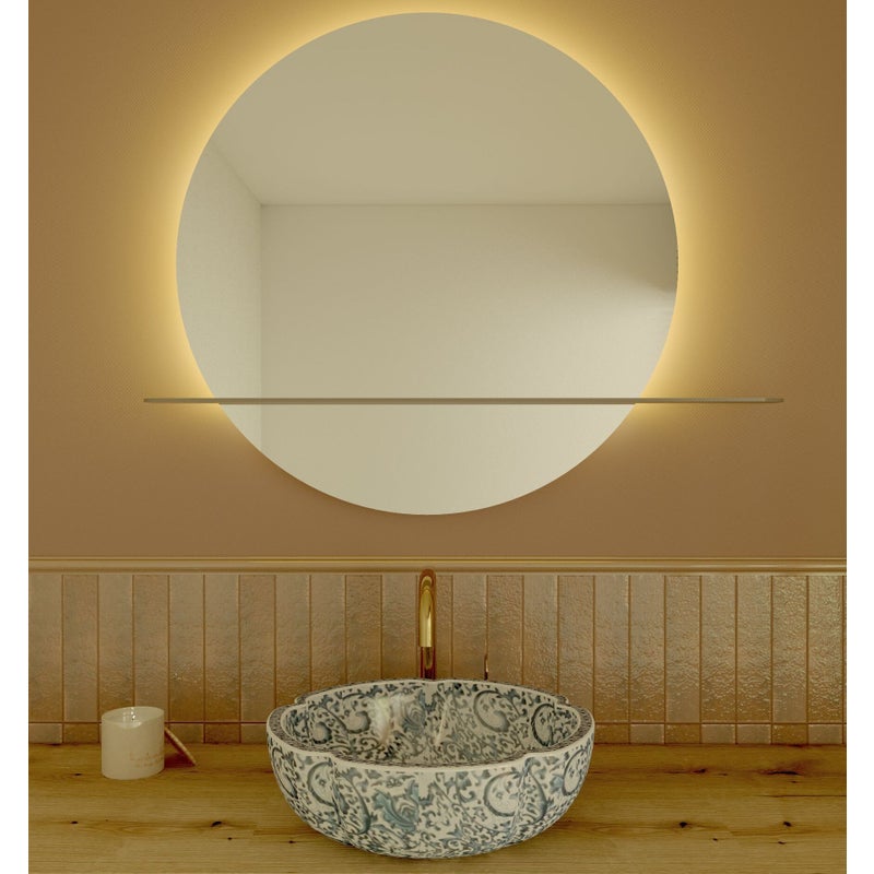 Round Shelf Line lustro z oświetleniem LED, bez ramy, z półką 80 cm