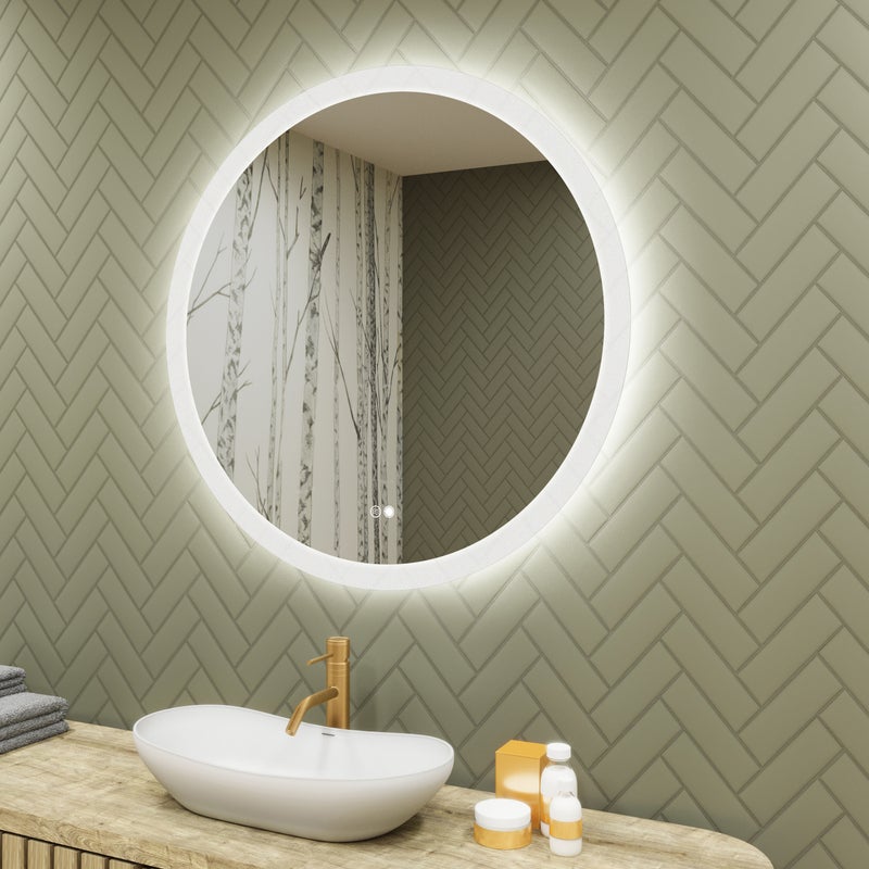 Okrągłe lustro łazienkowe 80 cm, lustro LED z ekranem dotykowym, systemem kolorów DUAL LED i funkcją przeciwmgielną