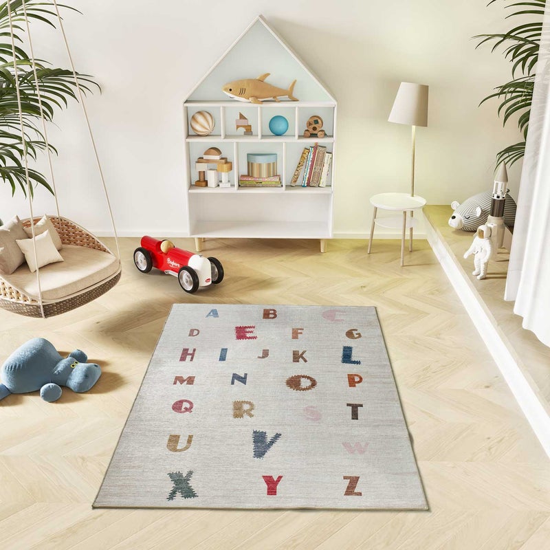 Prostokątny wielokolorowy zmywalny dywan do wnętrz 120 x 170 cm CANDY alfabet dla dzieci - ATTICGO