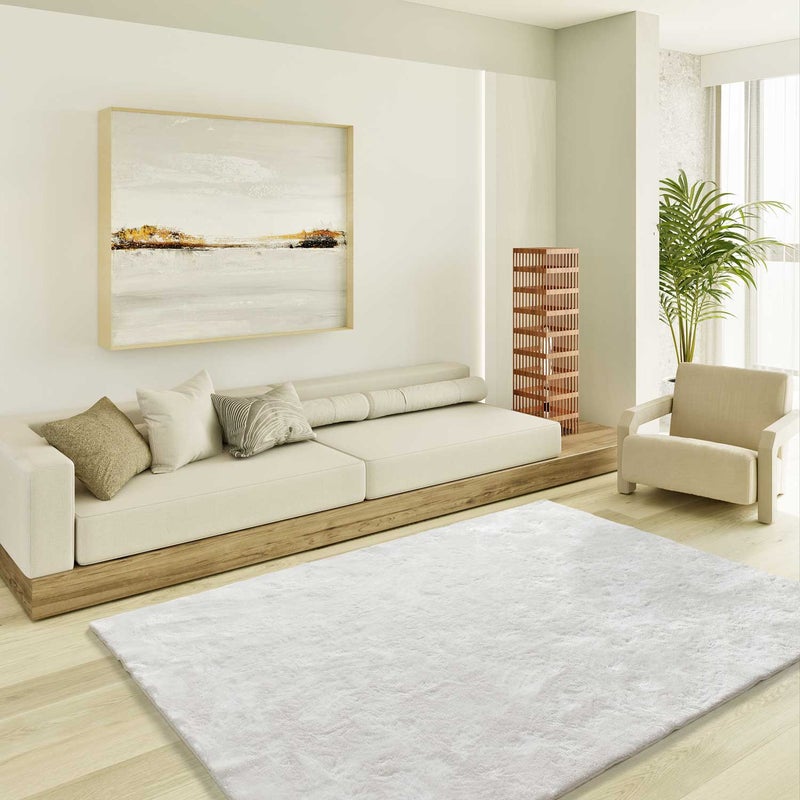 Prostokątny biały dywan wewnętrzny 80 x 150 cm ROMA shaggy plain - ATTICGO