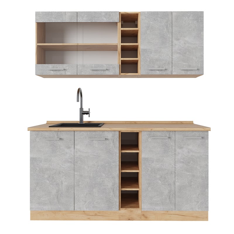 Vicco Kuchnia pojedyncza R-Line, Beton/złoty dąb, 160 cm bez blatu roboczego