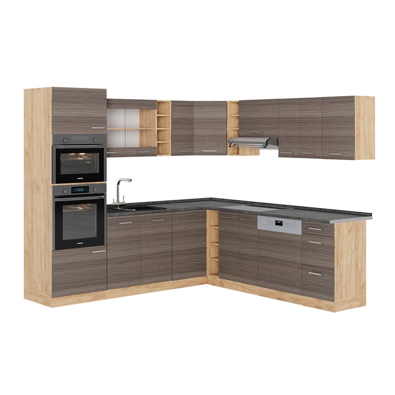 Vicco Kuchnia narożna R-Line, Szlachetny szary/złoty dąb, 247 x 60 cm , BP Antracyt