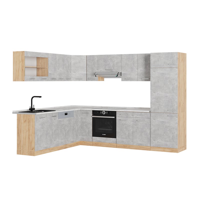 Vicco Kogoszczona kuchnia R-Line, Beton/złoty dąb, 287 x 60 cm , BP Marmur