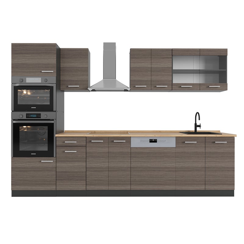 Vicco Aneks kuchenny R-Line, Szlachetny szary/antracyt, 300 cm z wysoką szafką, bez blatu