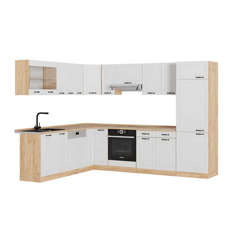 Vicco Kogoszczona kuchnia R-Line, Biały dworek/złoty dąb, 287 x 60 cm , BP Dąb