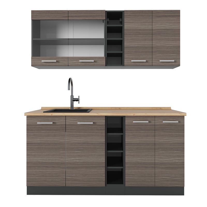 Vicco Pojedyncza kuchnia R-Line, Szlachetny szary/antracyt, 160 cm , BP Dąb
