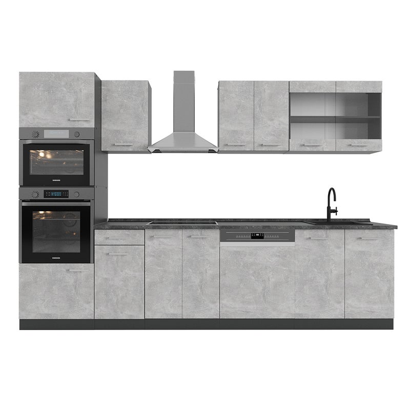 Vicco Aneks kuchenny R-Line, Beton/antracyt, 300 cm z wysoką szafką, BP Antracyt