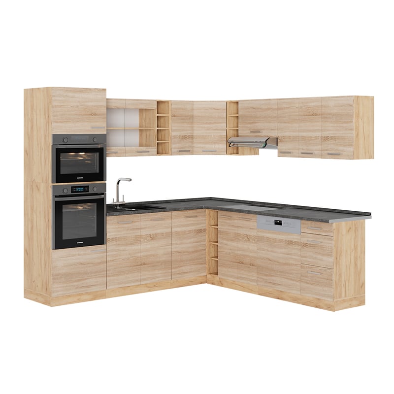 Vicco Kuchnia narożna R-Line, Dąb Sonoma/Goldkraft, 247 x 60 cm , BP Antracyt