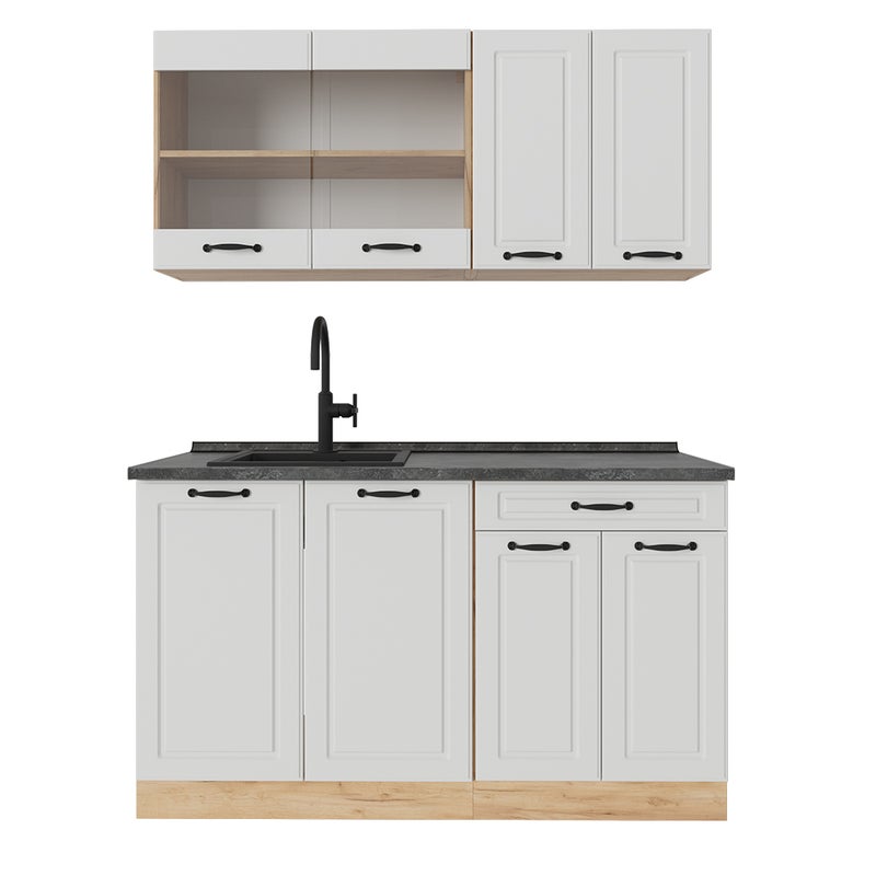 Vicco Pojedyncza kuchnia R-Line, Biały dworek/złoty dąb, 140 cm , BP Antracyt