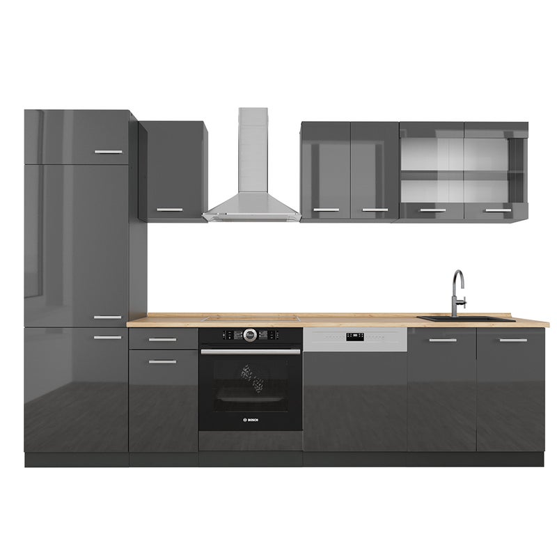 Vicco Aneks kuchenny R-Line, Antracyt wysoki połysk/antracyt, 300 cm , BP Dąb