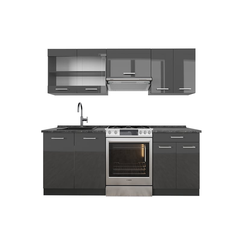Vicco Aneks kuchenny R-Line, Antracyt wysoki połysk/antracyt, 200 cm , BP Antracyt
