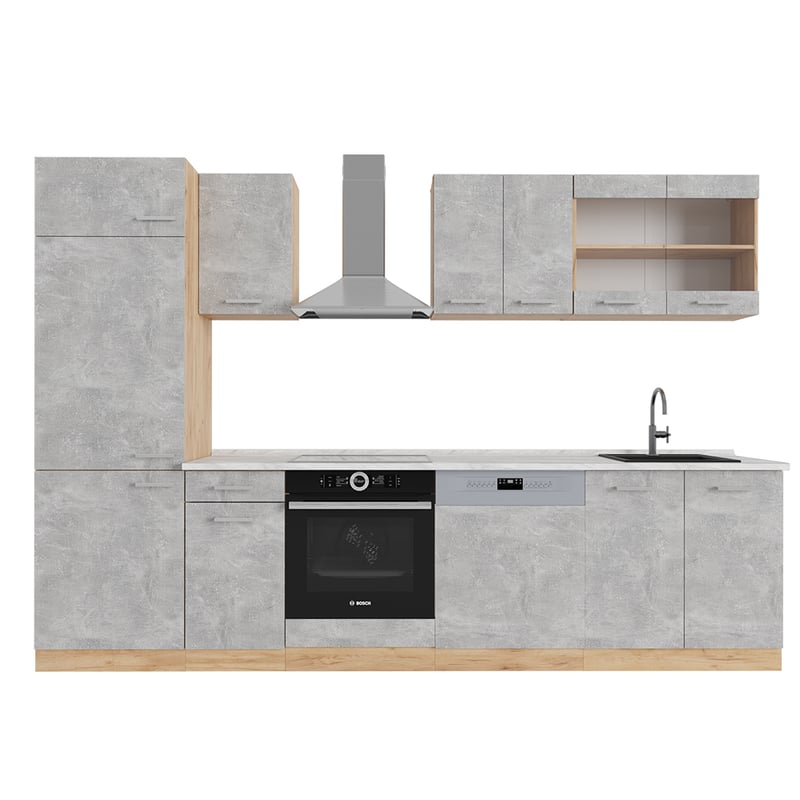 Vicco Aneks kuchenny R-Line, Beton/złoty dąb, 300 cm , BP Marmur