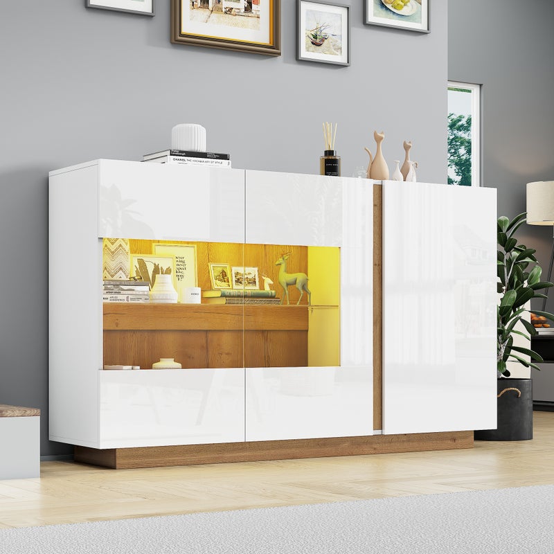 Nowoczesna komoda z 3 drzwiami - 138 x 38 x 90,5 cm - Płyta wiórowa - do salonu, jadalni - Kolor biały