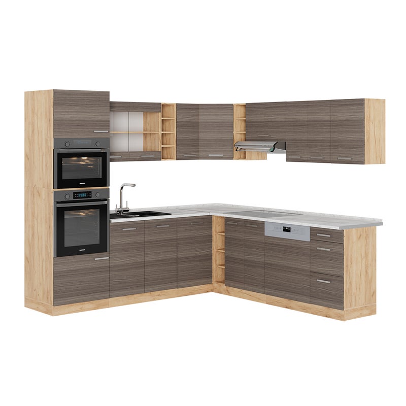 Vicco Kuchnia narożna R-Line, Szlachetny szary/złoty dąb, 247 x 60 cm , BP Marmur