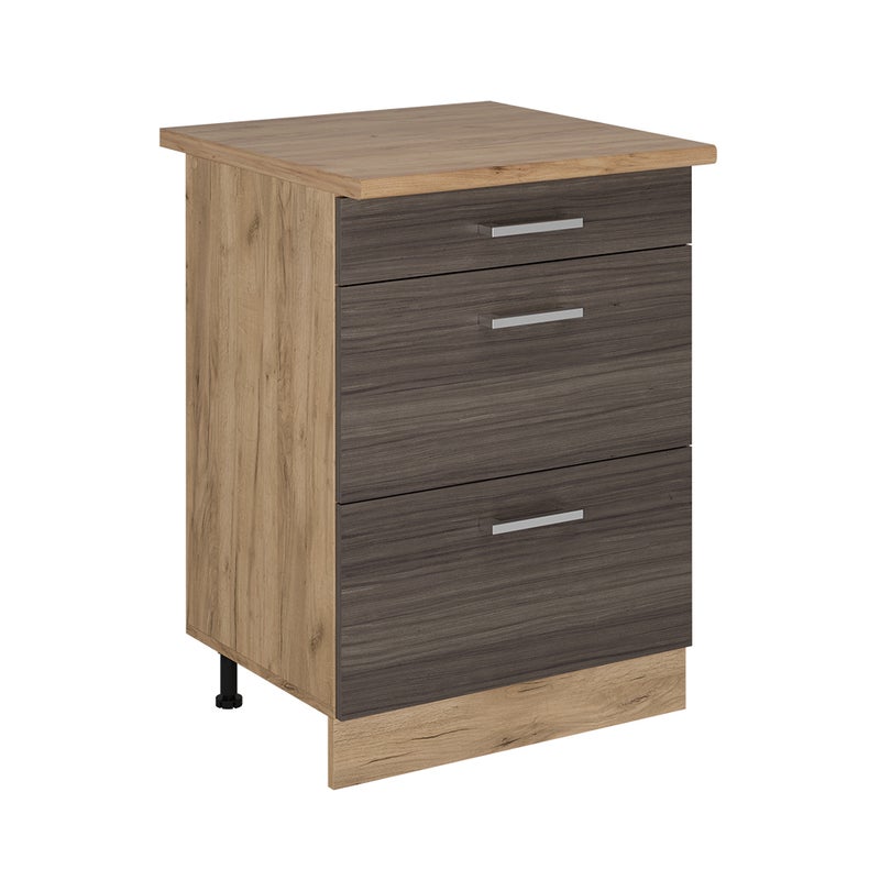 Vicco Szafka dolna do kuchni R-Line, Szlachetna szarość, 60 cm z szufladami, BP Dąb