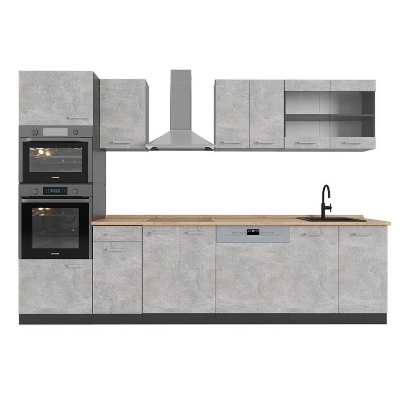 Vicco Aneks kuchenny R-Line, Beton/antracyt, 300 cm z wysoką szafką, bez blatu