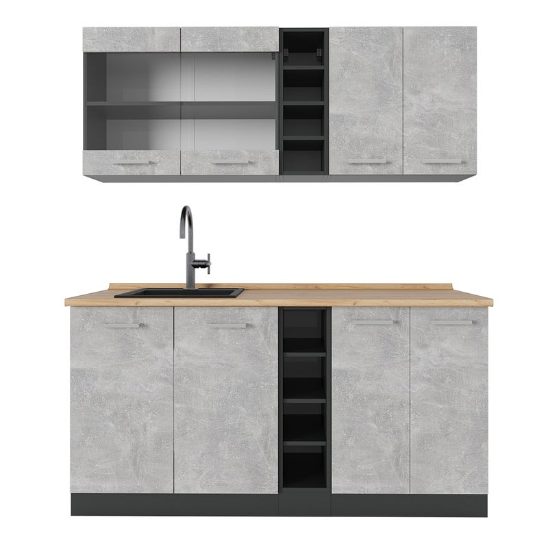 Vicco Pojedyncza kuchnia R-Line, Beton/antracyt, 160 cm , BP Dąb