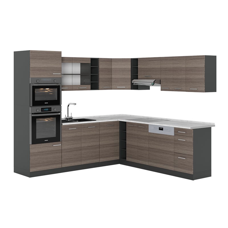 Vicco Kuchnia narożna R-Line, Szlachetny szary/antracyt, 247 x 60 cm , BP Marmur