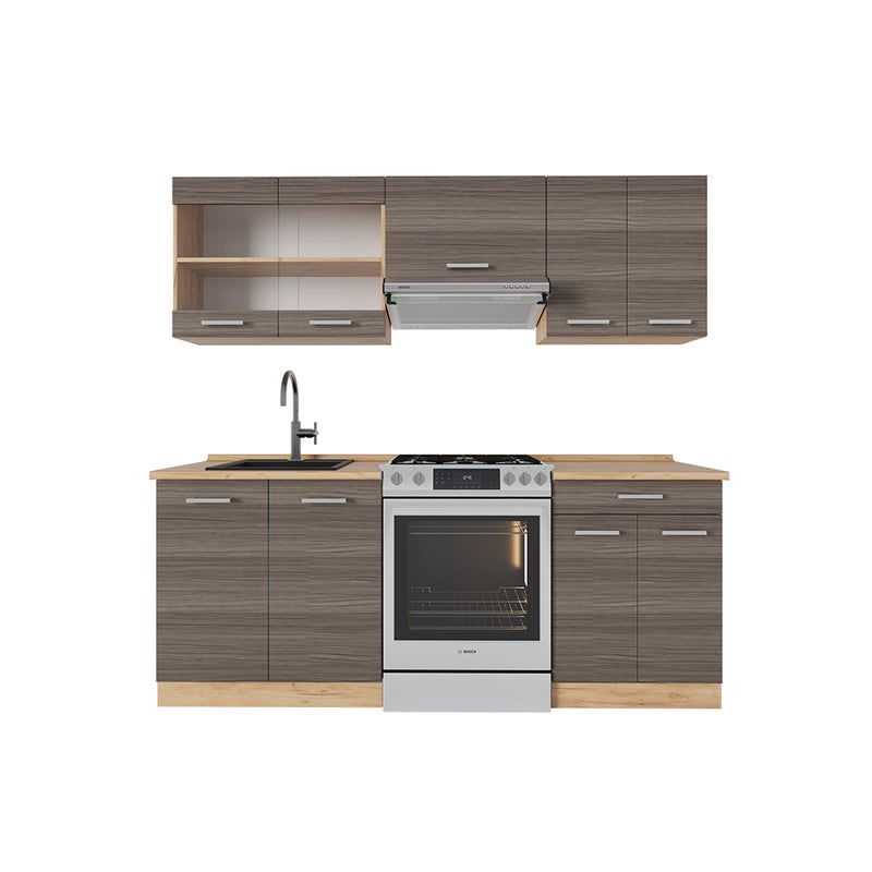 Vicco Aneks kuchenny R-Line, Szlachetny szary/złoty dąb, 200 cm bez blatu roboczego