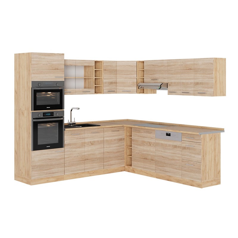 Vicco Kuchnia narożna R-Line, Dąb Sonoma/Goldkraft, 247 x 46 cm bez blatu roboczego