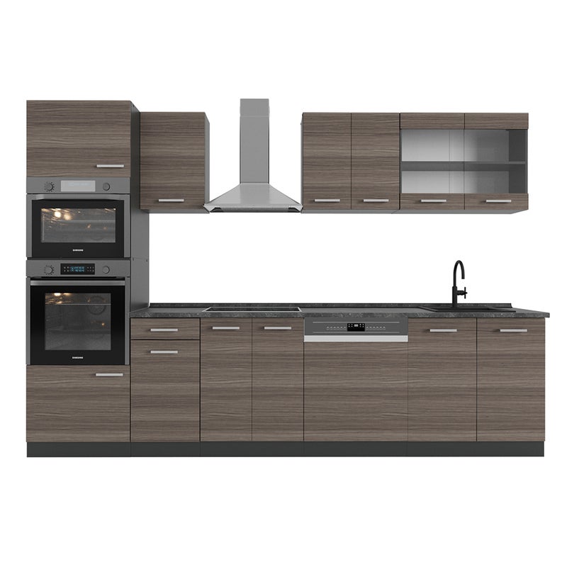 Vicco Aneks kuchenny R-Line, Szlachetny szary/antracyt, 300 cm z wysoką szafką, BP Antracyt