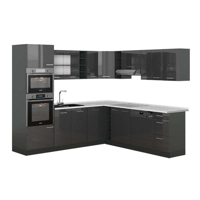 Vicco Kuchnia narożna R-Line, Antracyt wysoki połysk/antracyt, 247 x 60 cm , BP Marmur